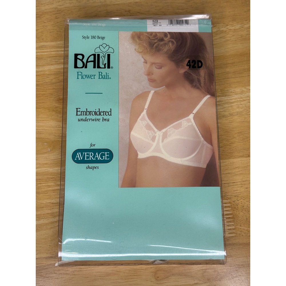 Bali Flower Bali Embroidered Underwire Bra Style 180โ Beige 42D Vintage Lingerie